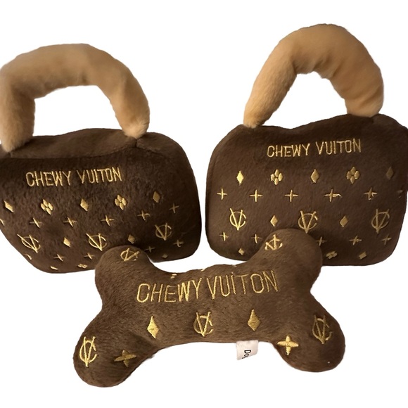 NEW “Chewy Vuitton” Designer Purse Diva Dog Toy. Plush pup squeaky. Brown/Tan - Picture 1 of 5